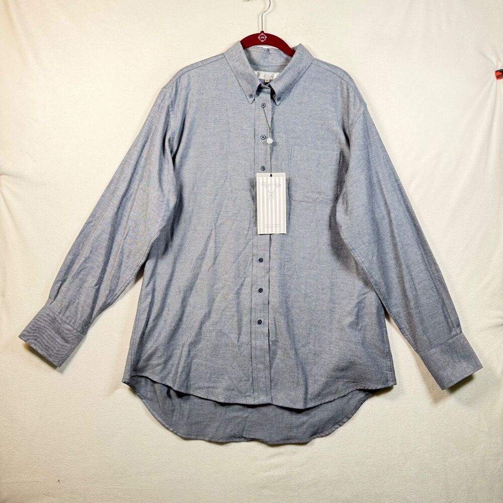 Claridge + King Womens Boyfriend Shirt XL Blue Cotton Button Down NWT